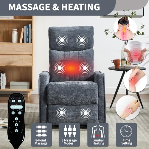 Image of Manual Swivel Rocker Recliner Chair for Adults, Overstuffed Reclining Glider Chair for Nursing with Vibration Massage & Heat, Living Room Rocking Recliner 2-Stage backrest, Chenille Fabric Blue