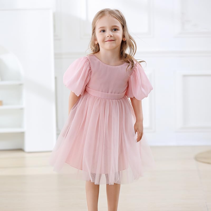 Toddler Girls Puff Sleeve Flower Girl Dress Tulle Backless Tutu Princess Party Dresses for Wedding Birthday 12M-8Y3