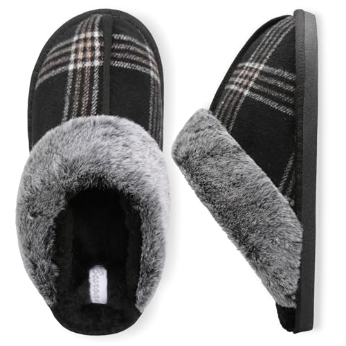 Besroad Pantuflas de espuma viscoelástica para hombre, cálidas, mullidas, para dormitorio, para interiores y exteriores, Raya negra, 44 EU