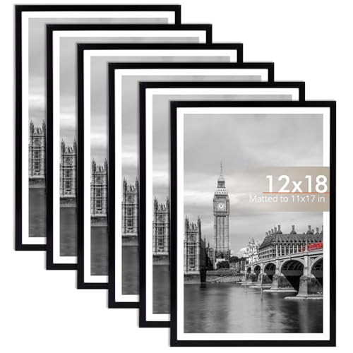Image of Fixwal 12x18 Picture Frame Set of 6 with Shatter Resistant Plastic Cover, Thin Border Light Weight Poster Frames for Wall Gallery Display, Black