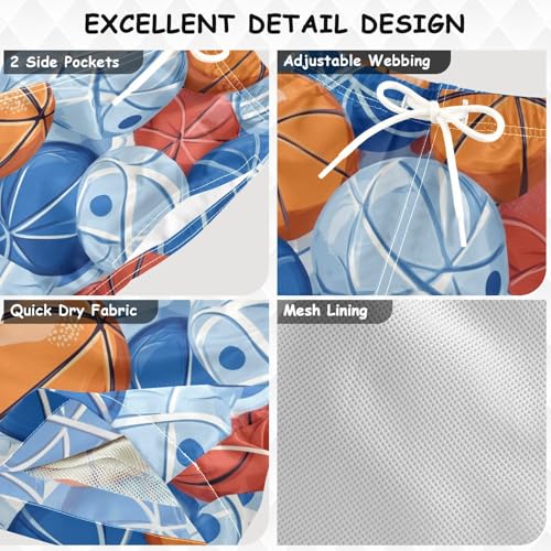 Pigsaly Boys Swim Trunks Blue Sports Balls Basketball Boys Board Shorts Swimsuit Swimwear Summer Bathing Suit 2T3