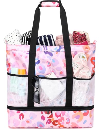 Image of JIANYA Beach Bag Women Waterproof Sandproof Beach Tote Bags with Cooler Top Zipper Large Totes for Beach Pool Travel Daily