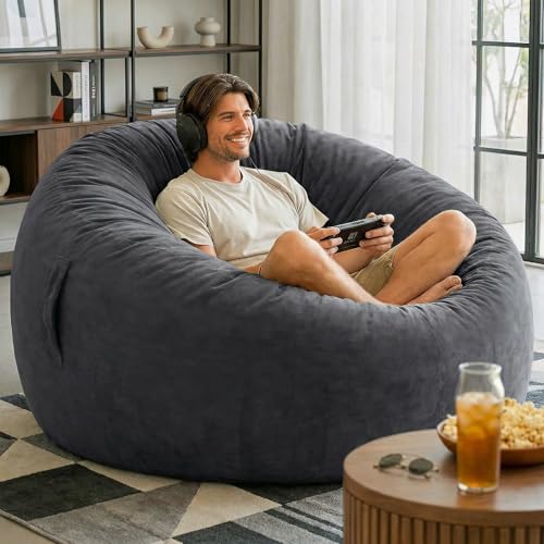 Codi Bean Bag Chair with Filler Included, 4 FT - Comfy Large Beanbag Chairs for Adults - Machine Washable and Soft Mink Bonded Cover - Charcoal Grey, 4ft