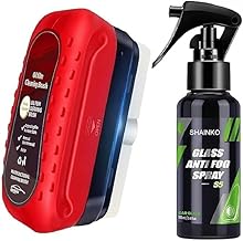 Oil Film Cleaning Brush & Car Glass Cleaner Anti-Fog Spray | Windshield Defogger & Stain Remover for Interior & Exterior | Anti-Mist, Oil Stain Remover for Car Windows, Mirrors & Glass (1, Dark red)