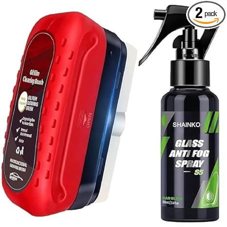 Oil Film Cleaning Brush & Car Glass Cleaner Anti-Fog Spray | Windshield Defogger & Stain Remover for Interior & Exterior | Anti-Mist, Oil Stain...