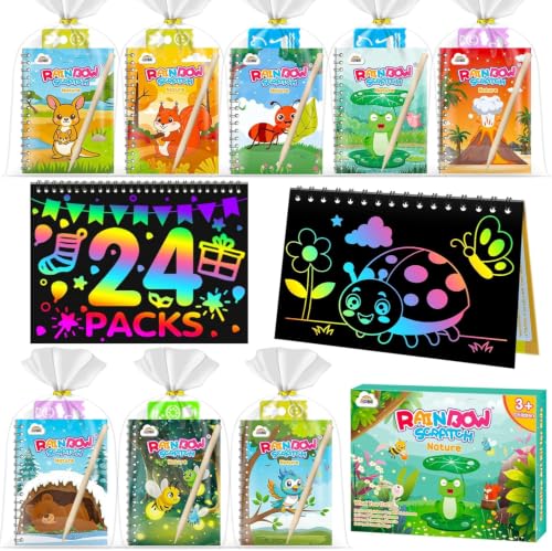 Image of ZMLM 24 Pack Rainbow Art Scratch Notebooks for Kids Birthday Party Favors