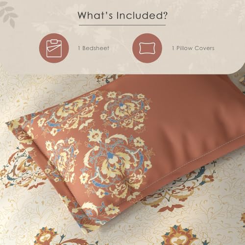 Image of Spaces Fiora Ornate Single Bedsheet with 1 Pillow Covers | 100% Cotton Bed Sheet | Percale Bedding Set | Super Soft & Breathable Bedsheet | Cream | 152 x 228 Cm