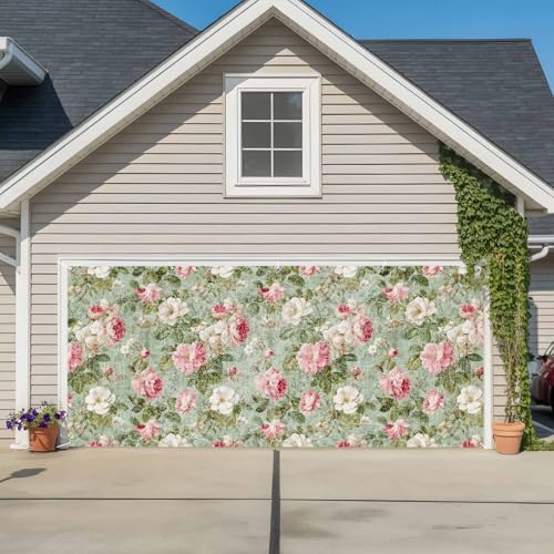 White Pink Flower Garage Door Cover Banner 7 x 16