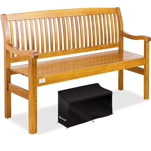 KESSER® Banco de Jardín de Madera Resistente a la Intemperie | 320 kg para 3 4 Personas | Banco de Parque de Madera Maciza | Asiento 150 cm | Balcón, Terraza y Jardín Incluye Cubierta Marrón Claro