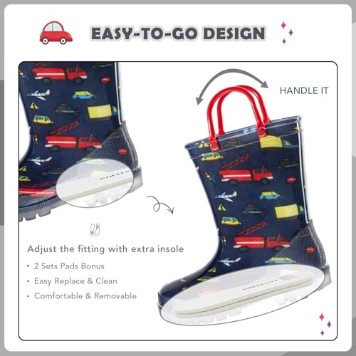 EUXTERPA Kids Toddler Light Up Rain Boots Boys Girls Waterproof Patterns and Glitter Boots with Easy On Handles4