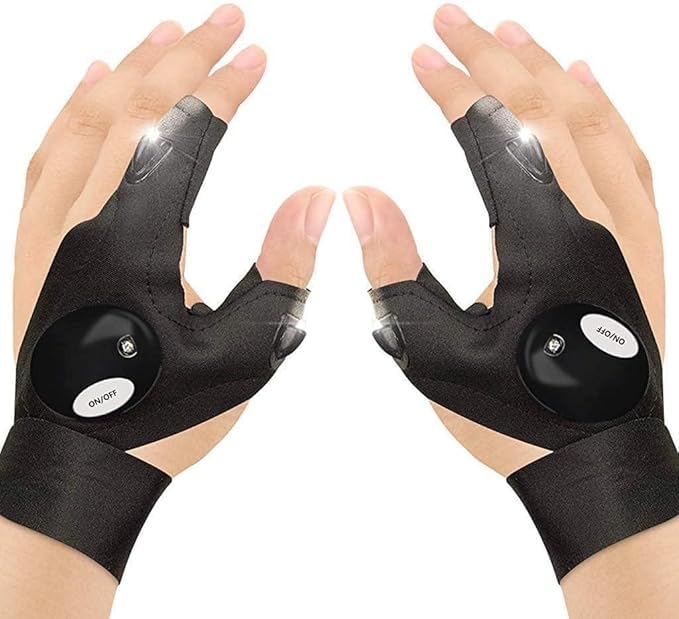 DEVADITYA LED Flashlight Glove for Hand | Hands-Free Finger Light with On/Off Button | Repair, Fishing, Camping, Night Work & Outdoor Utility Glove (Black)
