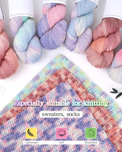Image of Katech Wool Yarn for Crocheting, Cashmere Yarn Hand Dyed Yarns Orange Pink