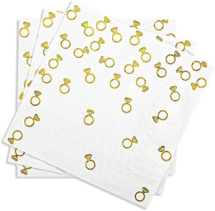Paquete de 100 servilletas de anillo de diamantes dorados de 6.3 x 6.3 pulgadas, servilletas de cóctel de 2 capas, servilletas de bar, servilletas