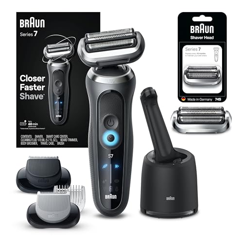 Braun Electric Shaver for Men, Series 7 7177cc, Wet & Dry Shave, Turbo & Gentle Shaving Modes, Waterproof Foil Shaver, 74S Replacement Head