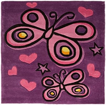 Kiddy Play Butterfly Purple Kids Square Rug Size: 90cm x 90cm (2 ft 11.5 in x...