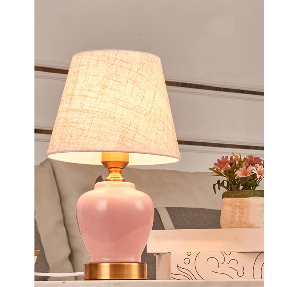 Lampe de Chevet en céramique Rose Clair, Style rétro Simple, idéale pour la Chambre à Coucher, Le Bureau, Le Salon, 1 Ampoule E27, Max. 60 W, Ampoule Non Incluse