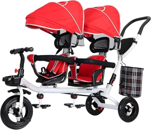 Triciclo Evolutivo, 4 en 1 Triciclo Plegable para Niños,Triciclo Doble de Ruedas Ligeras para Niños,con Asiento para el Pasajero,Asas Extensas Extraibles,con Freno,Asiento Reversible(Red)