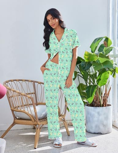 Image of Ekouaer Pajamas for Women Set Button Up Soft Pjs Short Sleeve 2 Piece Lounge Sets Comfy Sleepwear