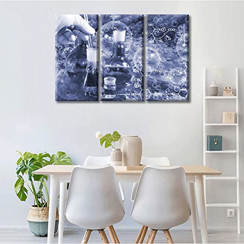 Image of TUMOVO 3 PanelsScientist and Test Tubes Laboratory Concept Artwork Canvas Paintings for Bedroom, Living Room, Office. Medical Chemical Equations Home Decor Framed Ready to Hang (42 inch Wx28 H)