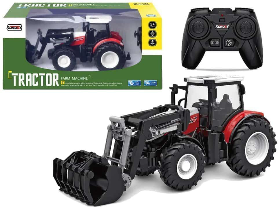 Image of VIKINGS Kids Toy RC Tractor Wide Wheel Front Push Arm with Remote Control, 1:24 Scale, Red, Battery and Remote Included, Minimum Age 3 Years
