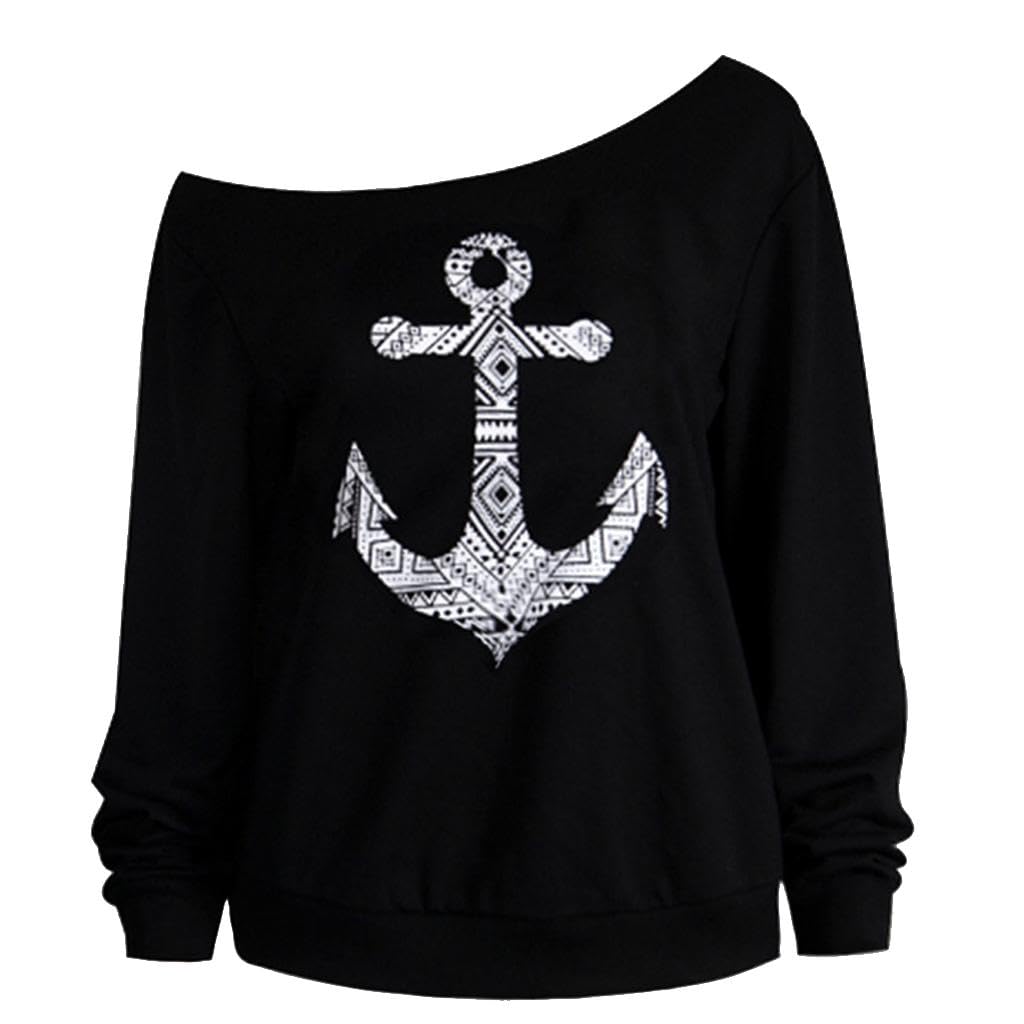 myaddiction Women Sweatshirts Off Shoulder Long-Sleeved Tops S Black Anchor-picture-27