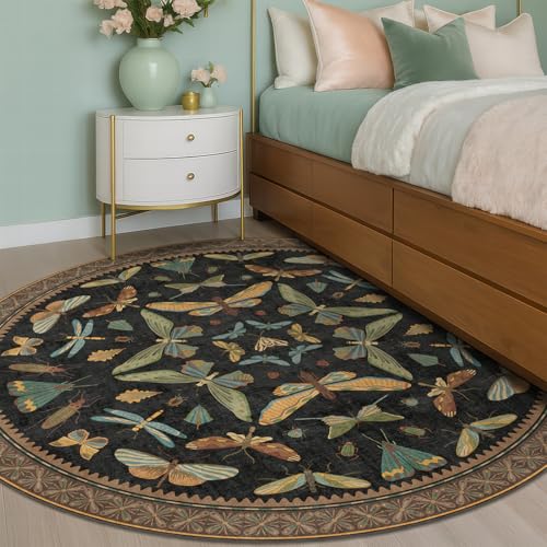 Hazo Haus Washable Black 6ft Round Area Rugs for Bedroom