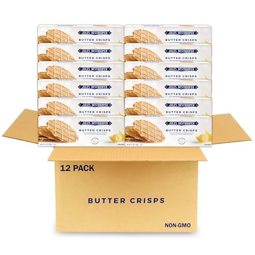 Jules Destrooper Butter Crisps - Caramelized Waffle Cookies, Certified Kosher Dairy, Non-GMO, Authentic Biscuits Made in Belgium - 3.5 Oz, Pack of 12