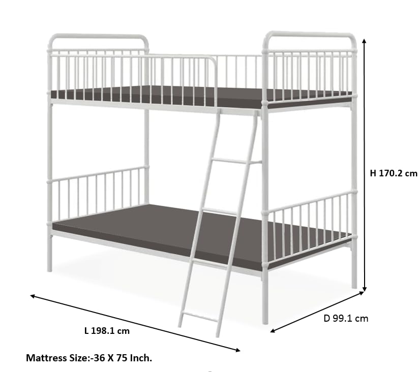 Image of APRODZ Marks Twin Bunk Bed (Foam Mattress-Metal - White Powder Coated)