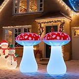 Rossesay 2 Pcs 31.5 Inch Christmas Inflatable Outdoor Decoration, LED Mushroom Inflatables Lighted Blow up Mushroom for Outdoor Yard, Garden, Lawn, Courtyard, Patio Xmas Holiday Decor(Red)