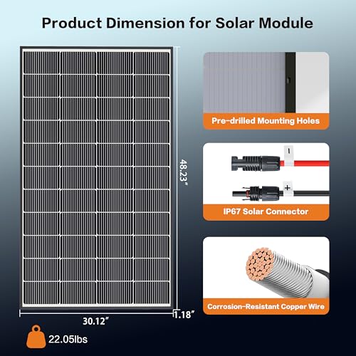 Image of 200W Bifacial Solar Panel, N-Type 16BB Monocrystalline Solar Panel, 25% High Efficiency, IP65 Waterproof, for RV Home Boat Marine Off-Grid Solar System