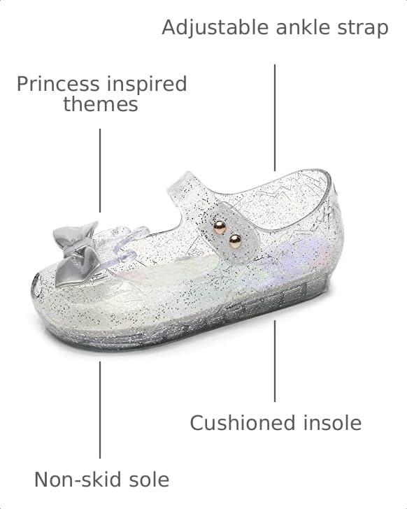 Image of Jelly Shoes for Girls Princess Dress Up Flat Sandals for Toddler Cosplay Clear Glitter Jellies Mary Janes with Bow /Crown