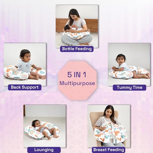 Image of Wakefit Nursing Pillow with Cape for Breastfeeding & Baby Care | 5 in 1 Feeding Pillow with 100% Cotton Removable Cover | Super Soft & Machine Washable | Kukku