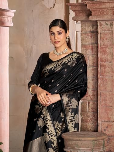 Image of MADHUHANSH Women's Cotton Silk Saree with Unstitched Blouse Piece Zari Weave and Floral Pattern | Heavy Embroidery Saree for Women | Interview Saree for Women | Readymade Blouse with Saree Set