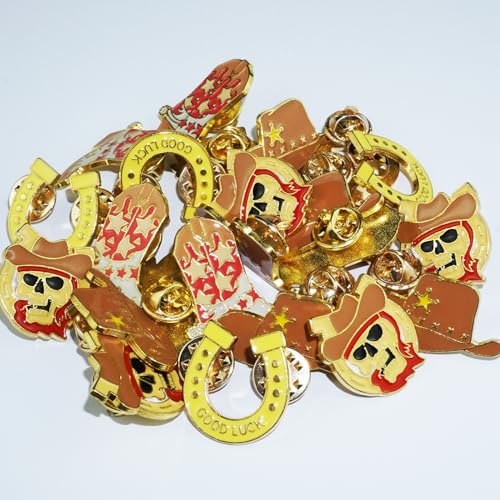 Image of 24 Pcs Cowboy Western Lapel Pin for Men Women - Decorative Boot, Horseshoe, and Hat Pins - Zinc Alloy Jewelry for Backpack, Party - Unique Western Cowboy and Cowgirl Accessories