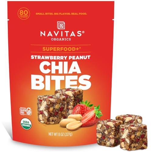 Navitas Organics Strawberry Peanut Chia Superfood+ BITES – Power Snacks – All Natural Plant Based – Clean Energy & Nutrition – USDA Organic, Non GMO, Gluten Free, Kosher, Vegan (8oz. Bag 11 Servings) - image 1