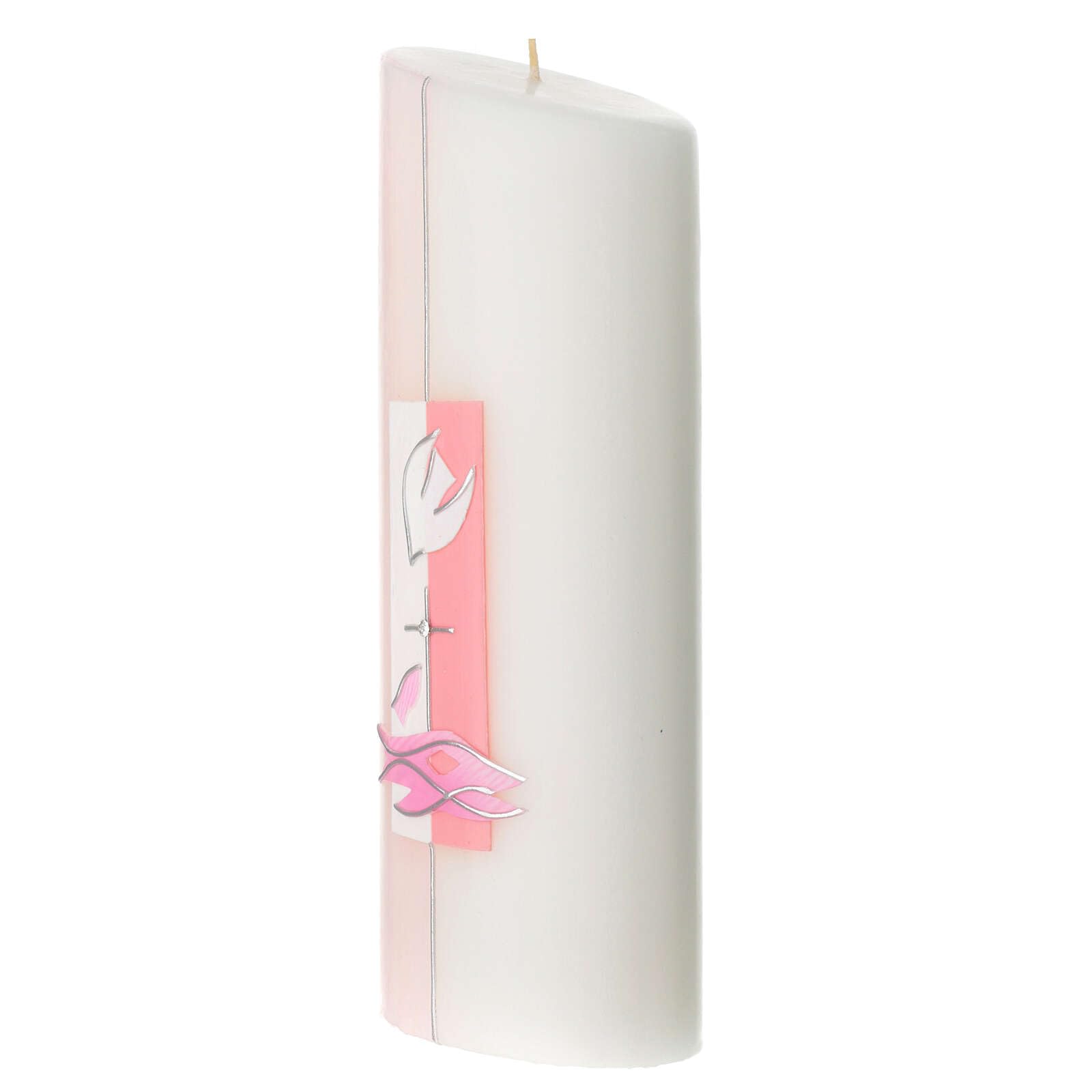 Holyart Velas, cirios, velones: Vela ovalada rosa Bautismo Espíritu Santo 230x90 mm