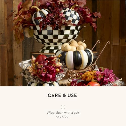 Image of MACKENZIE-CHILDS Resin Pumpkin, Mini, Black-and-White Courtly Check