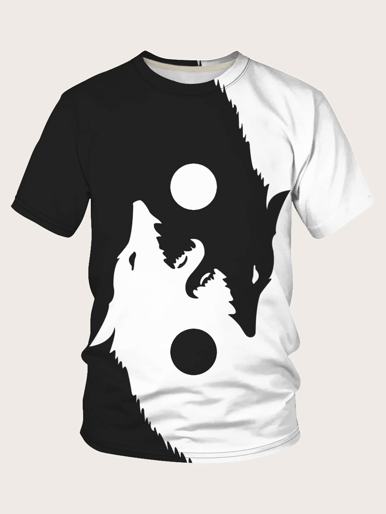 ANYHUGANYHUG Mens Tee Shirts Men Two Tone Animal Print Tee (Size : S)