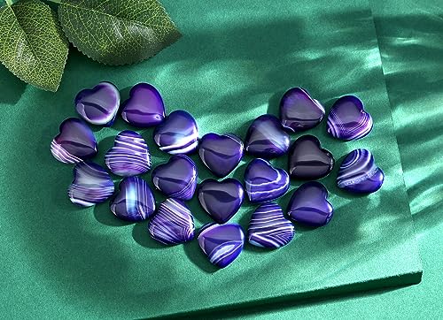 Image of QINJIEJIE 20PCS Purple Agate Heart Stones Crystals Bulk Love Shaped Worry Stone Heart Rock Pocket Polished Palm Gems Crystal Reiki Balancing Wholesale Carved Stone Decor Gift
