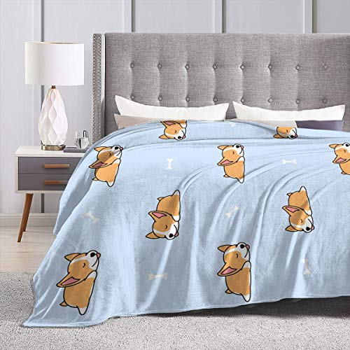 FeHuew Cartoon Cute Sleep Corgi Cute Blue Soft Throw Blanket 40x50 inch Lightweight