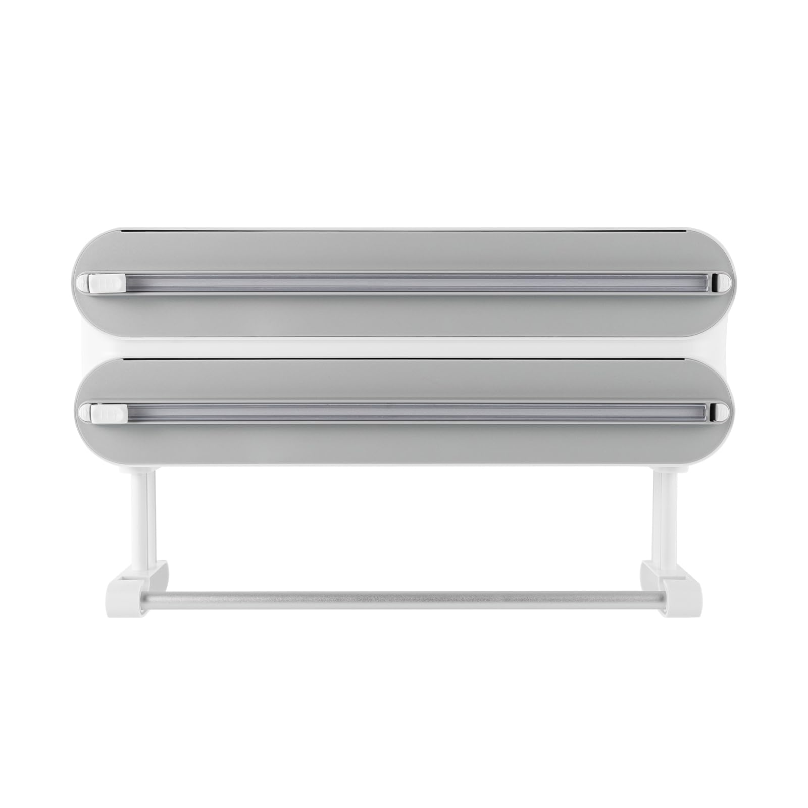 Dispensador de film transparente montado en la pared, con adhesivo de gancho, soporte para rollos de cocina, dispensador de papel de aluminio (gris)