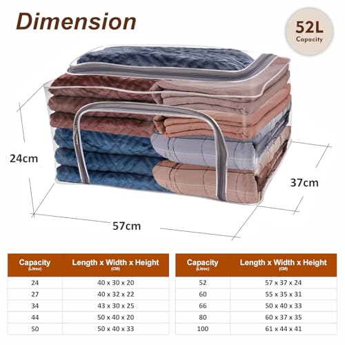 Image of JD FRESH 5 Pcs 52L Transparent Storage Bags with Handles /Foldable Storage box for Clothes /Under Bed Storage Organizer Box with Zippers /Wardrobe Organizer for Storage /Organiser for Blanket /Bedsheet