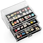 SPAKOWN Pin Display Case With 3 Drawers, Enamel Pin Display Box Dustproof Pin Collection Display Holder Pin Organizer for Collectors (Black)