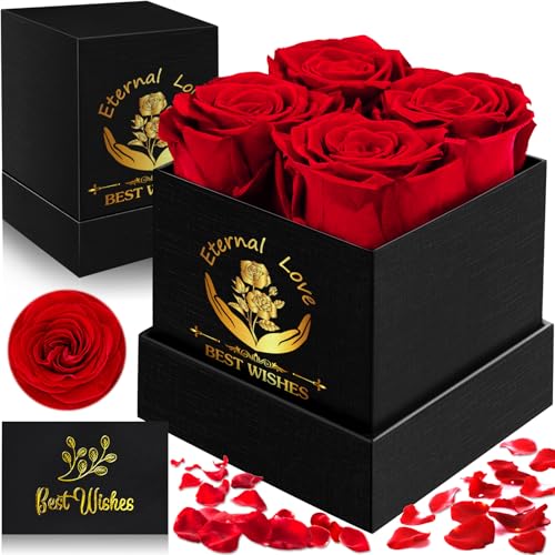 SaiXuan Ewige Rose Box – 4 Blumen Konservierte Rosen, Infinity Rose, Geschenkbox mit Grußkarte, für Muttertag, Valentinstag, Geburtstag, Hochzeitstag, Romantische, Mutter/Freundin/Ehefrau SaiXuan Ewige Rose Box – 4 Blumen Konservierte Rosen, Infinity Rose, Geschenkbox mit Grußkarte, für Muttertag, Valentinstag, Geburtstag, Hochzeitstag, Romantische, Mutter/Freundin/Ehefrau