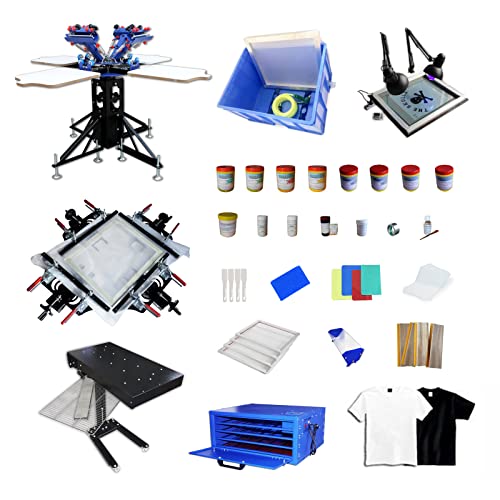 Tianiuseen Screen Printing Kit 4 Color 2 Station Screen Printer Silk Printing Press Equipment Material Screen Printing Flash Dryer for T-Shirt DIY