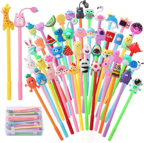 Moxiewell 30 Pcs Stylo Gel Kawaii, Petit Cadeau Anniversaire Enfants Invites, Shake Stylo Gel Kawaii avec Motifs Cartoon, Drôle Anti-Stress enfant, Cadeaux...