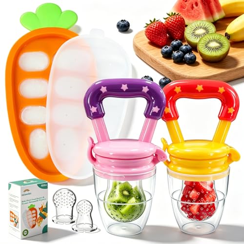 5-Piece Baby Fruit Feeder SetHAOBAOBEI 5-Piece Baby Fruit Feeder Set with Freezer Tray, 3 Sizes