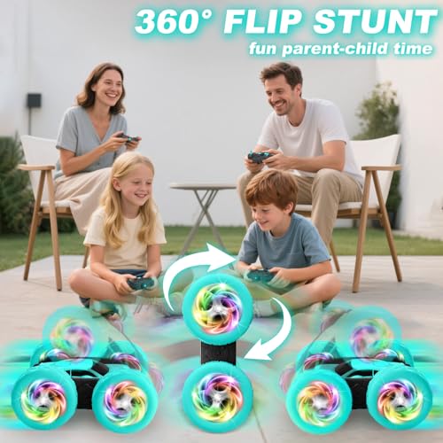 Image of Remote Control Car, Stunt RC Cars, 2.4GHz Double Sided 360 Flips RC Crawler, Outdoor Toys for Kids Ages 4-8, Upgraded USB-C Modular Battery, 5 6 7 8 9 10 +Year Old Boys Birthday Gifts MintGreen
