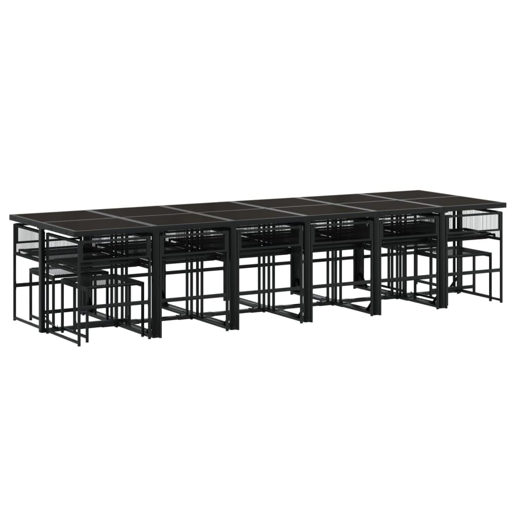 vidaXL Set da Pranzo da Giardino 17 pz con Cuscini Nero in Polyrattan, Set da Pranzo, Set per Esterni, Set mobili da Esterno, Set da Giardino