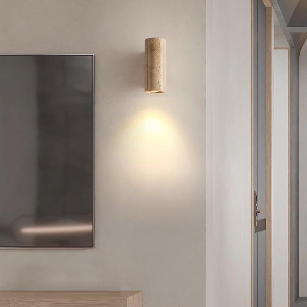 E26 Light Source Yellow Travertine Wall Sconce, Industrial Style Flush Mount Lamp, Single Head Personality, Dining Room Living Entryway Mounted Fixtures